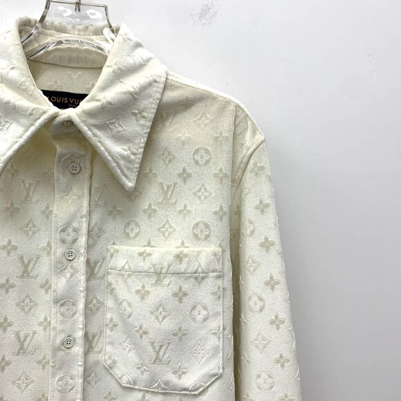 Louis Vuitton S White Logo Embossed Long-Sleeved Shirt 100% Polyester Made In Fr - Picture 8 of 8